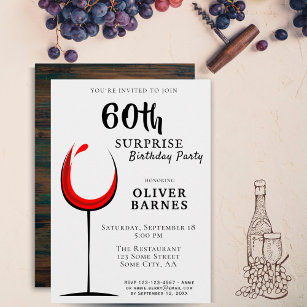 Convite 60º aniversário do Modern Red Wine Surprise Party