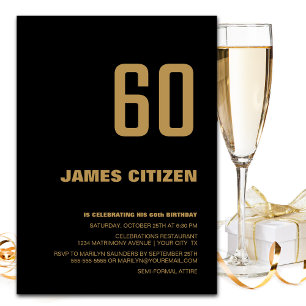 Convite 60º aniversário do Partido Dourado Negro Minimal