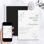 Convite 60º Aniversário do Script Branco Negro Moderno<br><div class="desc">Não é a sua típica comemoração de 60 anos! Imaginem seus convidados com este convite de 60 anos de botânica do roteiro moderno preto e branco. A incrível arte da linha é delicada e intrincada, a combinação perfeita de na moda, mas elegante, que garantirá que seu dia especial se sobressaia...</div>