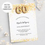 Convite 60º aniversário, dourado branco confetti elegante<br><div class="desc">Para uma elegante 60ª festa de aniversário. Um fundo branco chic. Decorado com confete de ouro. Personalize e adicione um nome e detalhes da parte. O nome é escrito com um script de estilo manuscrito. Número 60 com letra de estilo de balão.</div>