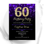 Convite 60º aniversário Dourado roxo<br><div class="desc">60º convite de aniversário. Design púrpura elegante com ouro brilhante. Apresenta na moda diamante, luzes e fontes de script. Homens ou mulheres convidam no dia. Perfeito para uma festa de aniversário adulta na moda. Personalize com seus próprios detalhes. Envie-me uma mensagem se precisar de mais personalização. Impressos convites Zazzle ou...</div>