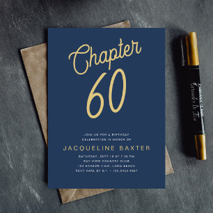 Convite 60º aniversário Dourado Script 60 Azul