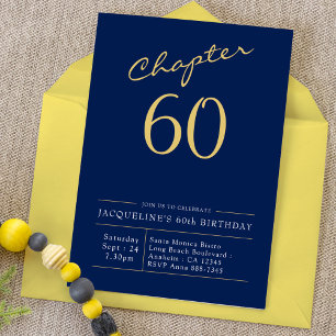 Convite 60º aniversário Dourado Script Moderno Azul