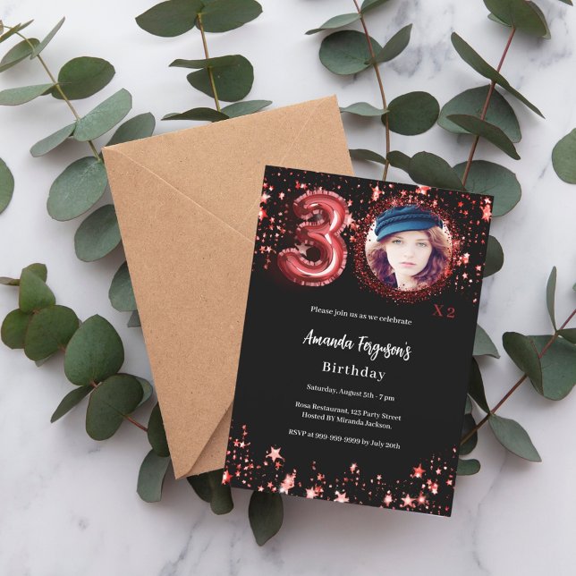 Convite 60º Aniversário - estrelas douradas de fotos preta (Criador carregado)