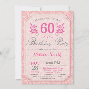 Convite 60º Aniversário Floral Rosa para as Mulheres