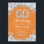 Convite 60º aniversário Laranja e Diamante prateado<br><div class="desc">60º Convite de Aniversário. Orange e Silver Rhinestone Diamond. Convidado Elegante Birthday Bash. Aniversário Adulto. Mulheres Aniversário. Homens Aniversário. Para mais personalização,  clique no botão "Personalizar" e use nossa ferramenta de design para modificar este modelo.</div>