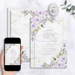 Convite 60º Aniversário Lavanda Lilaca Marble Aquarela<br><div class="desc">Celebre seu aniversário de 60 anos em estilo com este belo 60º aniversário da Lavanda Lilac Dourada Watercolor Marble Invitation! Com lavanda lilática elegante e elementos botânicos florais eucaliptos, elementos falsos de canto de poeira dourada e uma estrutura de lavanda lilática contra um fundo de mármore faux exclusivo, este convite...</div>