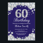 Convite 60º aniversário Marinho Azul e Diamante Prateado<br><div class="desc">60º Convite de Aniversário. Diamante Azul marinho e Rinotraqueíte Prateada. Convidado Elegante Birthday Bash. Aniversário Adulto. Mulheres Aniversário. Homens Aniversário. Para mais personalização,  clique no botão "Personalizar" e use nossa ferramenta de design para modificar este modelo.</div>