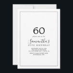 Convite 60º aniversário minimalista<br><div class="desc">Este convite de 60 anos minimalista é perfeito para uma simples festa de aniversário. A design romântica moderna apresenta a tipografia clássica, em preto e branco, emparelhada com uma caligrafia rústica, mas elegante, com estilo voltado para a mão. Personalizável em qualquer cor. Mantenha o design simples e elegante, como está,...</div>