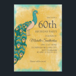 Convite 60º Aniversário Pavão Amarelo Teal<br><div class="desc">60º convite de aniversário com um pavão amarelo e lacrimogêneo num fundo amarelo de aquarela. O texto é personalizável para que este convite possa ser personalizado para qualquer idade.</div>