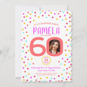 Convite 60º aniversário personalizado com foto colorida co