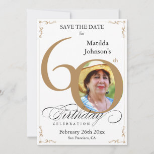 Convite 60º Aniversário Salvar a Data Dourada e Personaliz