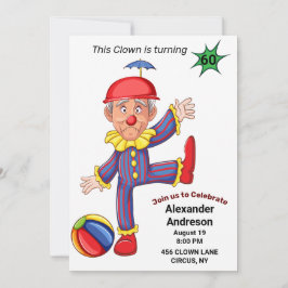 Convite 60º Aniversário Sente Engraçado Palhaço Epic Incrí