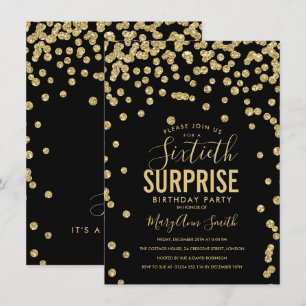 Convite 60º aniversário surpresa Dourado negro
