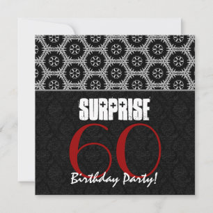 Convite 60º Aniversário Surpresa Vermelho Preto Branco V