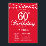 Convite 60º Aniversário - Vermelho<br><div class="desc">60º Convite de Aniversário com Luzes de Cordas. Fundo Vermelho. 13 15 16º 18º 20 21 rua 30 40º 50º 80 de 60º 70 de 100º,  qualquer idade. Para mais personalização,  clique no botão "Personalizar" e use a ferramenta design para modificar este modelo.</div>
