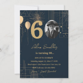 Convite 60º balões de festa de aniversário e fogos de arti