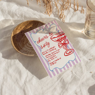 Convite 60º Desenhado Vidro Colorido de Champanhe Sessenta