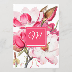 Convite 60º Monograma Elegante Rosa Floral, Aniversário