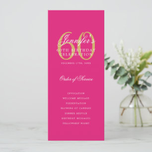 Convite 60º Programa de Aniversário Dourado Rosa Quente Ob