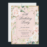 Convite 60º Sessenta e sessenta e sessenta e sessenta 60<br><div class="desc">Ouro bonito, pintado de rosa pastel, com flores delicadas, cor-de-rosa e natas, escamosas. Este convite é perfeito para a linda mulher que faz 60 anos. Tão chique e sofisticada como ela. Um convite tão elegante de 60 anos. Eu gostei de criar essa design para você. A Zazzle garante atendimento e...</div>