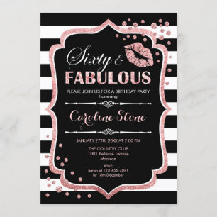 Convite 60.º aniversário - 60 Fabuloso Rosa preto Dourado