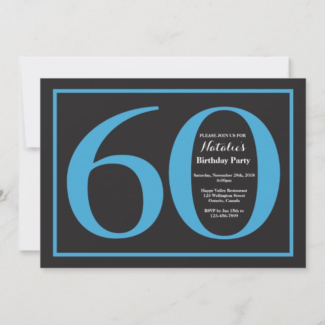 Convite 60.º Aniversário, Azul e Preto (Frente)