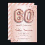 Convite 60.º aniversário - Balões Dourados Rosa<br><div class="desc">60º convite de aniversário. Design elegante em ouro de rosa brilhante. A placa de convite apresenta rosa dourado número 60 balões e fonte de script. Perfeito para uma comemoração de na moda. Envie-me uma mensagem se precisar de idade personalizada.</div>