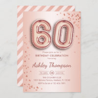 60.º aniversário - Balões Dourados Rosa