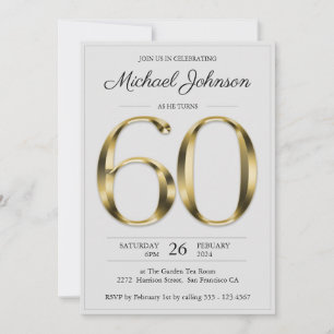 Convite 60.º Aniversário Cinza de Luz Dourada Sólida Elega