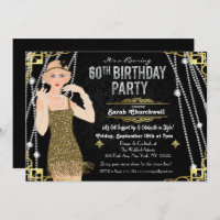 60.º Aniversário Convitação da Garota Flapper Deco