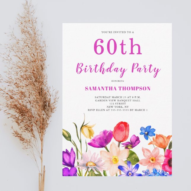 Convite 60.º Aniversário, cor-de-rosa (Criador carregado)