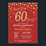 Convite 60. º Aniversário do Diamante Vermelho e Dourado<br><div class="desc">60º Convite de Aniversário com Fundo de Diamante Vermelho e Dourado. Dourado Confetti. Aniversário Adulto. Homens ou Mulheres Aniversário.
Para mais personalização,  clique no botão "Personalizar" e use a ferramenta design para modificar este modelo.</div>