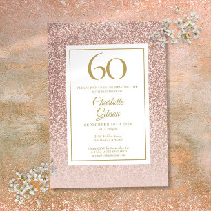 Convite 60.º Aniversário do Elegante Rosa Dourado