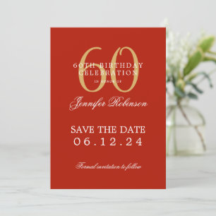 Convite 60.º aniversário Dourado Vermelho Salvar a Data