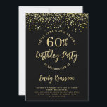 Convite 60.º Aniversário Glitter Dourado Confetti Preto<br><div class="desc">Esta ocasião marcante um convite para uma festa com brilho dourado e confete. Um convite de aniversário dinâmico negrito 60º com uma configuração de brilho dourado a preto. Esparcioso e comemorativo,  apresentando um script de estilo de pincel em contraste com uma fonte sans serif limpa.</div>