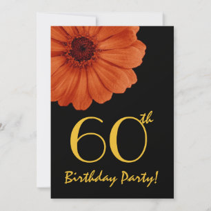 Convite 60. º Aniversário Laranja Dourado Daisy Metálic