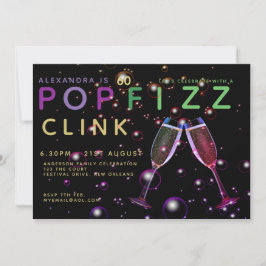 Convite 60.º Aniversário moderno - POP FIZZ CLINK Champagn