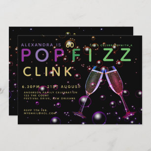 Convite 60.º Aniversário moderno - POP FIZZ CLINK Champagn