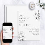 Convite 60.º Aniversário moderno - Script Preto Branco<br><div class="desc">Celebre sessenta anos maravilhosos com um eterno e moderno 60º aniversário, Script Black White Floral Invitation! Esta elegante design é a escolha perfeita para qualquer comemoração de sessenta anos, apresentando delicada arte de linhagem negra e branca para dar o tom para sua ocasião especial. Personalize os detalhes da sua festa...</div>