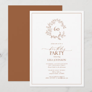 Convite 60.º Aniversário moderno Terracotta Leafy Crest
