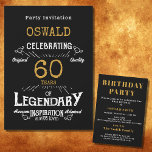 Convite 60.º Aniversário Nascer Legendário Retro Dourado P<br><div class="desc">Para aqueles que celebram o seu 60º aniversário temos o convite de aniversário ideal com um sentimento de safra. O fundo preto com um design de design de tipografia de vintagem branca e dourada é simples e, no entanto, elegante com um toque retrorreflector. Personalize facilmente o texto deste presente de...</div>
