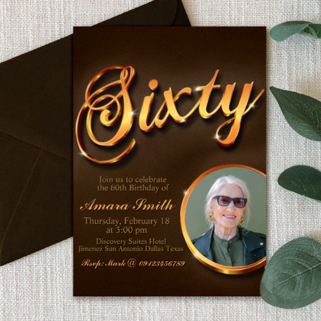 Convite 60.º Aniversário para Mulher com Imagem (Criador carregado)
