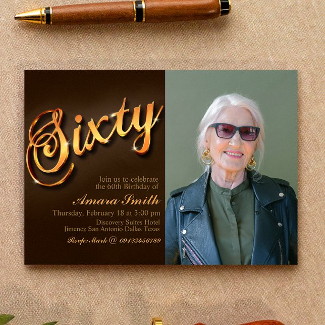 Convite 60.º Aniversário para Mulher com Imagem (Criador carregado)