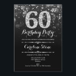 Convite 60.º aniversário - Prata Negra<br><div class="desc">60º Convite de Aniversário. Design branco preto elegante com prata brilhante falso. Aniversário adulto. Apresenta diamantes e fontes de script. Homens ou mulheres convidam no dia. Perfeito para uma festa de aniversário na moda. Envie-me uma mensagem se precisar de mais personalização.</div>