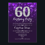 Convite 60.º aniversário - Prata Roxa<br><div class="desc">60º Convite de Aniversário. Elegante design branco roxo com prata brilhante. Aniversário adulto. Apresenta diamantes e fontes de script. Homens ou mulheres convidam no dia. Perfeito para uma festa de aniversário na moda. Envie-me uma mensagem se precisar de mais personalização.</div>