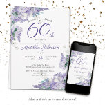 Convite 60.º Aniversário Púrpura Watercolor Wisteria Flora<br><div class="desc">60.º Aniversário da Wisteria Floral Purple Watercolor. Um delicado e feminino convite de aniversário floral e botânico roxo. Ele apresenta lindas flores de wisteria com uma dica de classe vintage! O designer está sempre pronto para ajudar, contate-a se precisar de ajuda com este design, clicando no botão de mensagem azul...</div>