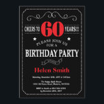 Convite 60. º Aniversário - Quadro Preto e Vermelho<br><div class="desc">60º Aniversário Convite para Tipografia Vermelha e Negra. Chalkboard. Fundo preto e branco. Aniversário Adulto. Homens ou Mulheres Aniversário. Meninos Meninos ou Meninas Meninas Meninas Adolescentes Convidam. 13 15 16º 18º 20 21rua 30 40º 50º 60º 80 de 70 100º. Qualquer Idade. Para mais personalização, clique no botão "Personalizar" e...</div>