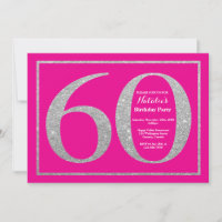 60.º Aniversário Rosa Quente e Silver Glitter