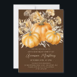 Convite 60.º Aniversário Rustic Boho Pumpkin Fall Foliage<br><div class="desc">As abóboras de cor d'água elegantes são aninhadas em várias folhagens e flores de outono. Um fundo castanho escuro e rico enquadra-o à perfeição. Perfeito para uma comemoração do outono.</div>